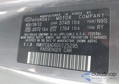 2013 Hyundai Veloster Base W/Black z USA, uszkodzony, nr VIN KMHTC6AD6DU125295